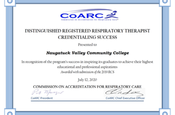 Naugatuck Valley Community College Respiratory Care Program Honored by Distinguished Award