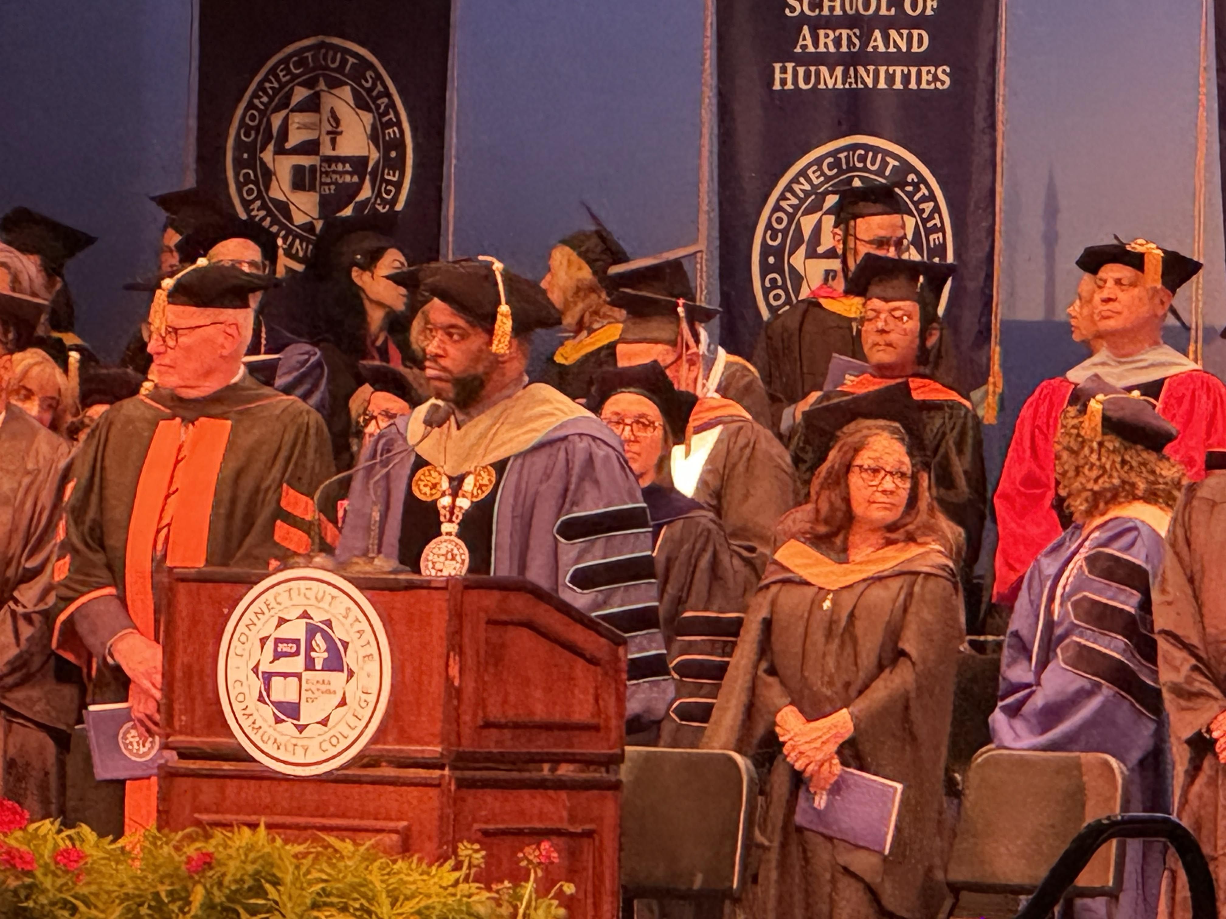 Commencement begins with Dr. Maduko at Podium